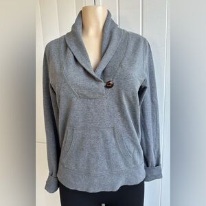 Eddie Bauer Women's Collared 1 Button Pullover Sweatshirt Gray Pockets Medium